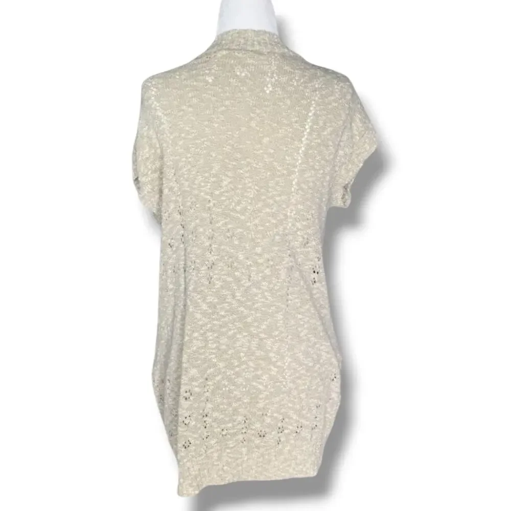 Upcycled Linen Blend Crochet Trim Knit Cardigan Vest Boho‎ Cottagecore Romantic